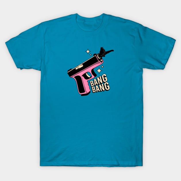 Bang Bang Black Cat in blue T-Shirt by The Charcoal Cat Co.